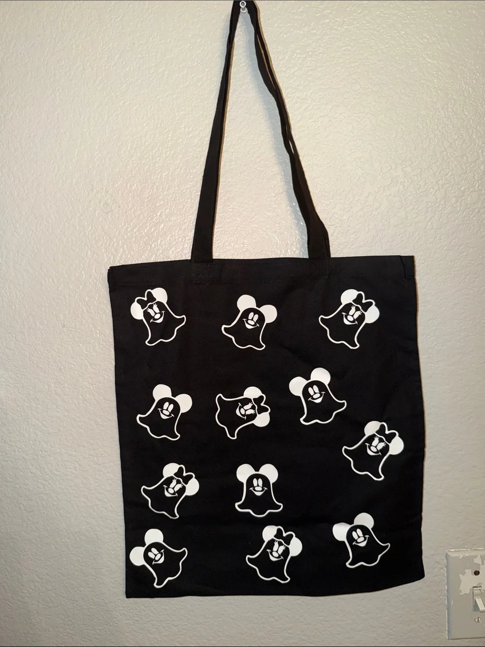 Black Ghost Pattern Canvas Tote Bag - Unbranded